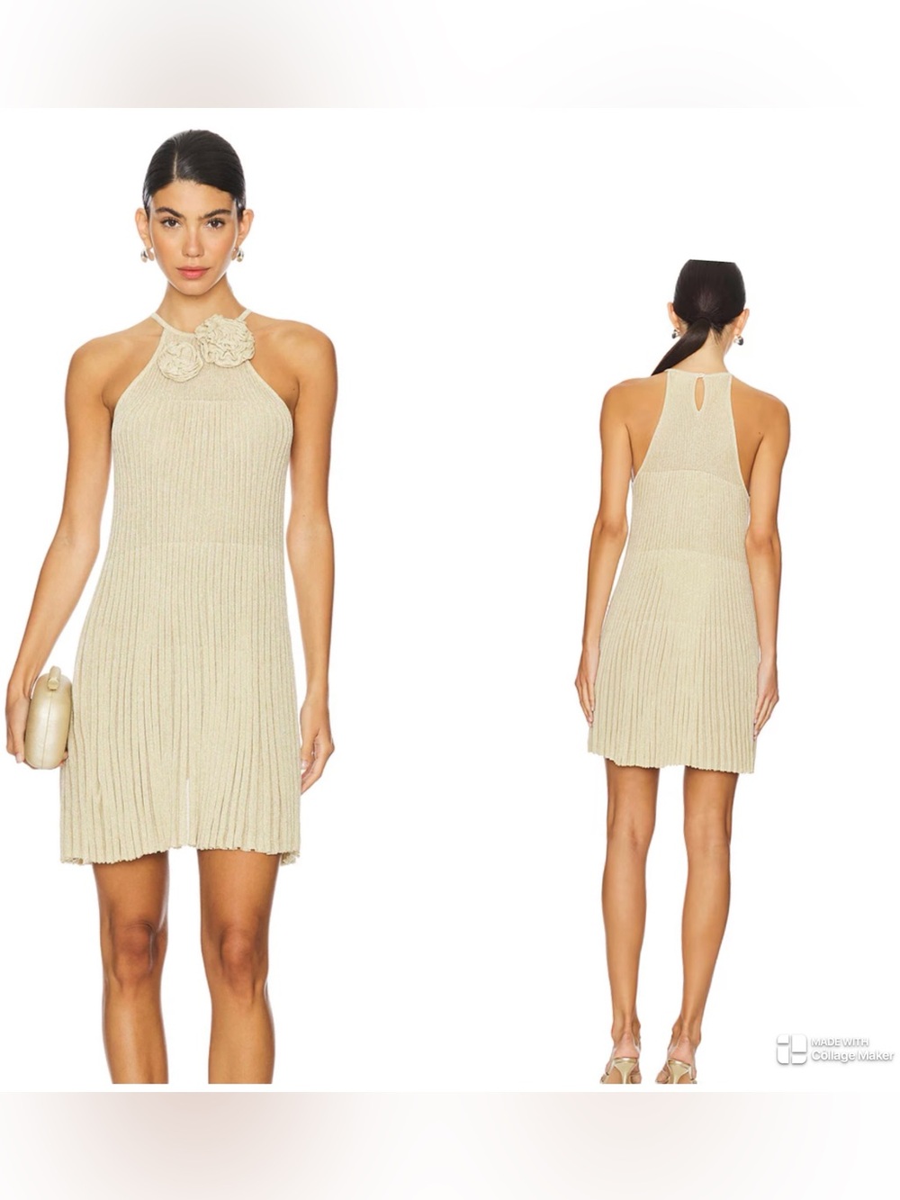 Lovers + Friends Cream Golf Knit Halter Mini Dress with Floral Neck